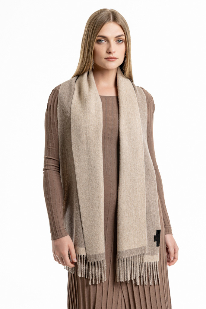 Alpaca Classic Scarf - Eco Double Face Scarf Cinnamon/Beige - 1