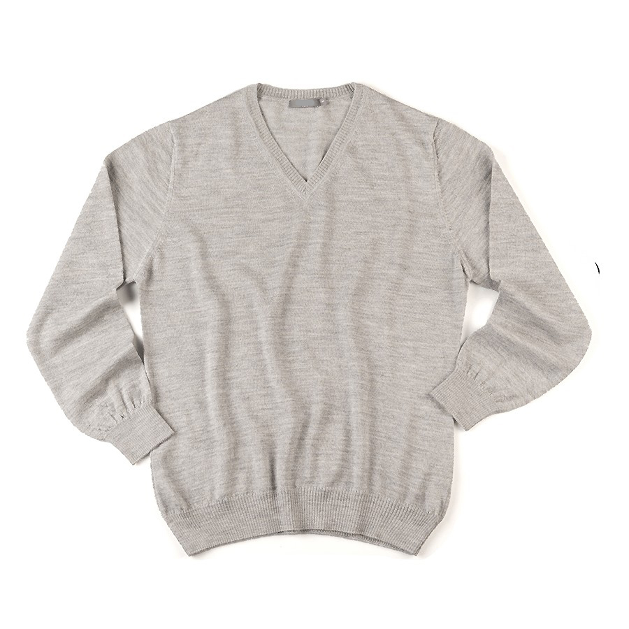 Mens Alpaca Jersey V-Neck Sweater - Silver - 1