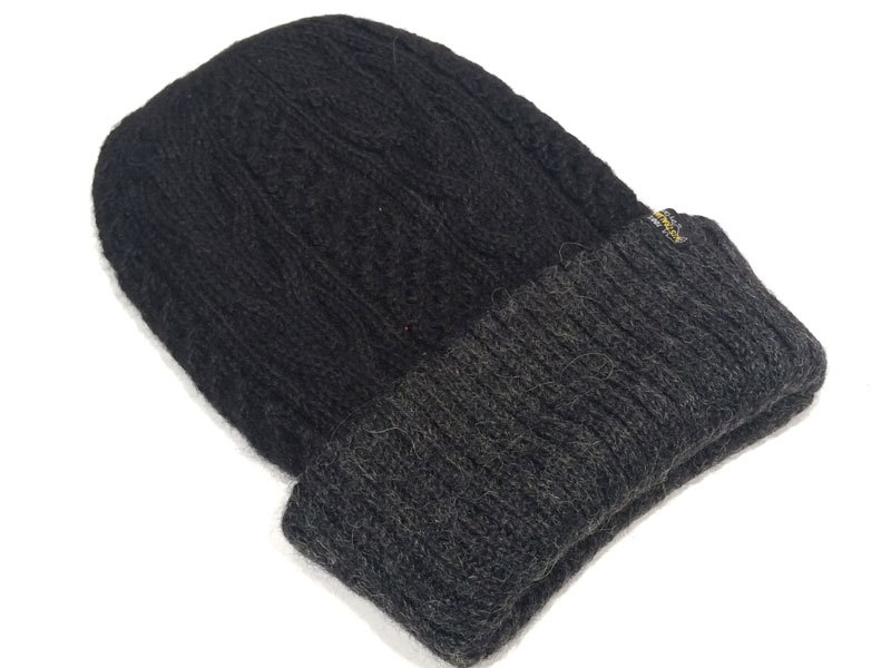 Reversible Hand Knit Alpaca Beanie - Black/Charcoal - 1