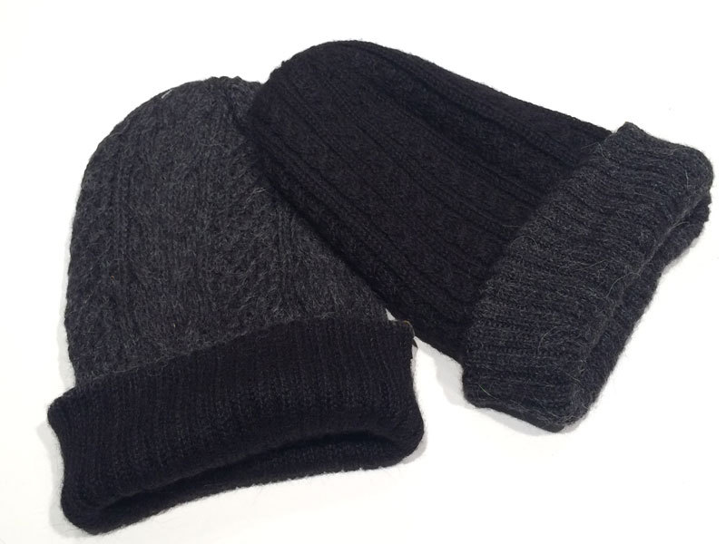 Reversible Hand Knit Alpaca Beanie - Black/Charcoal - 2