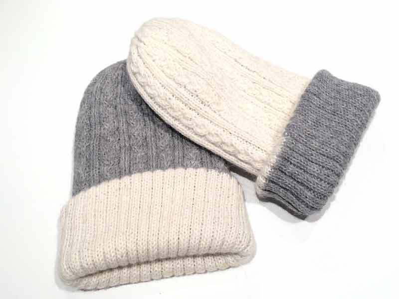 Reversible Hand Knit Alpaca Beanie - Silver/Cream - 2