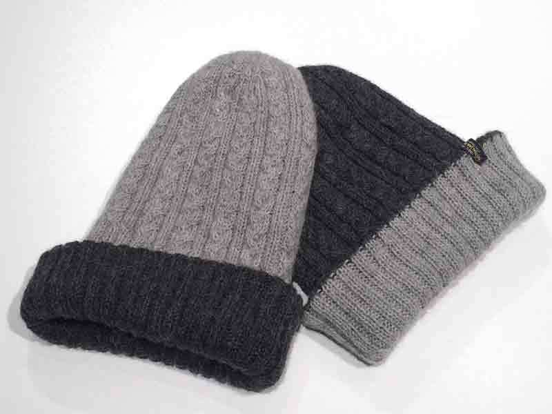 Reversible Hand Knit Alpaca Beanie - Silver/Charcoal - 2
