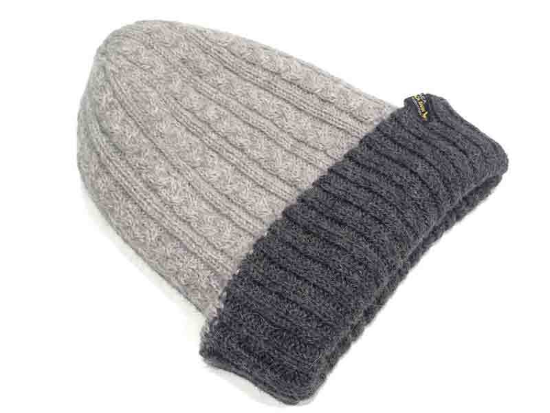 Reversible Hand Knit Alpaca Beanie - Silver/Charcoal - 3